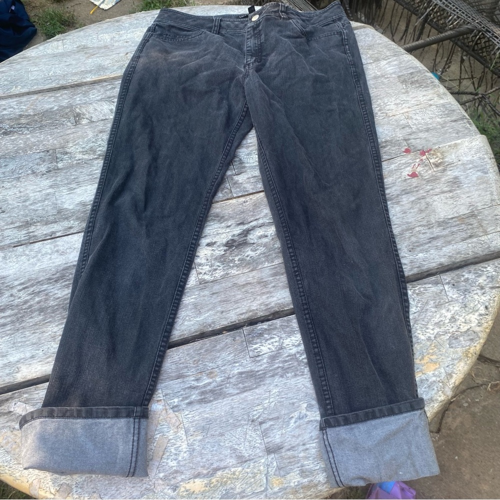 Lafayette 148 dark gray/ off black cuff ankle jeans